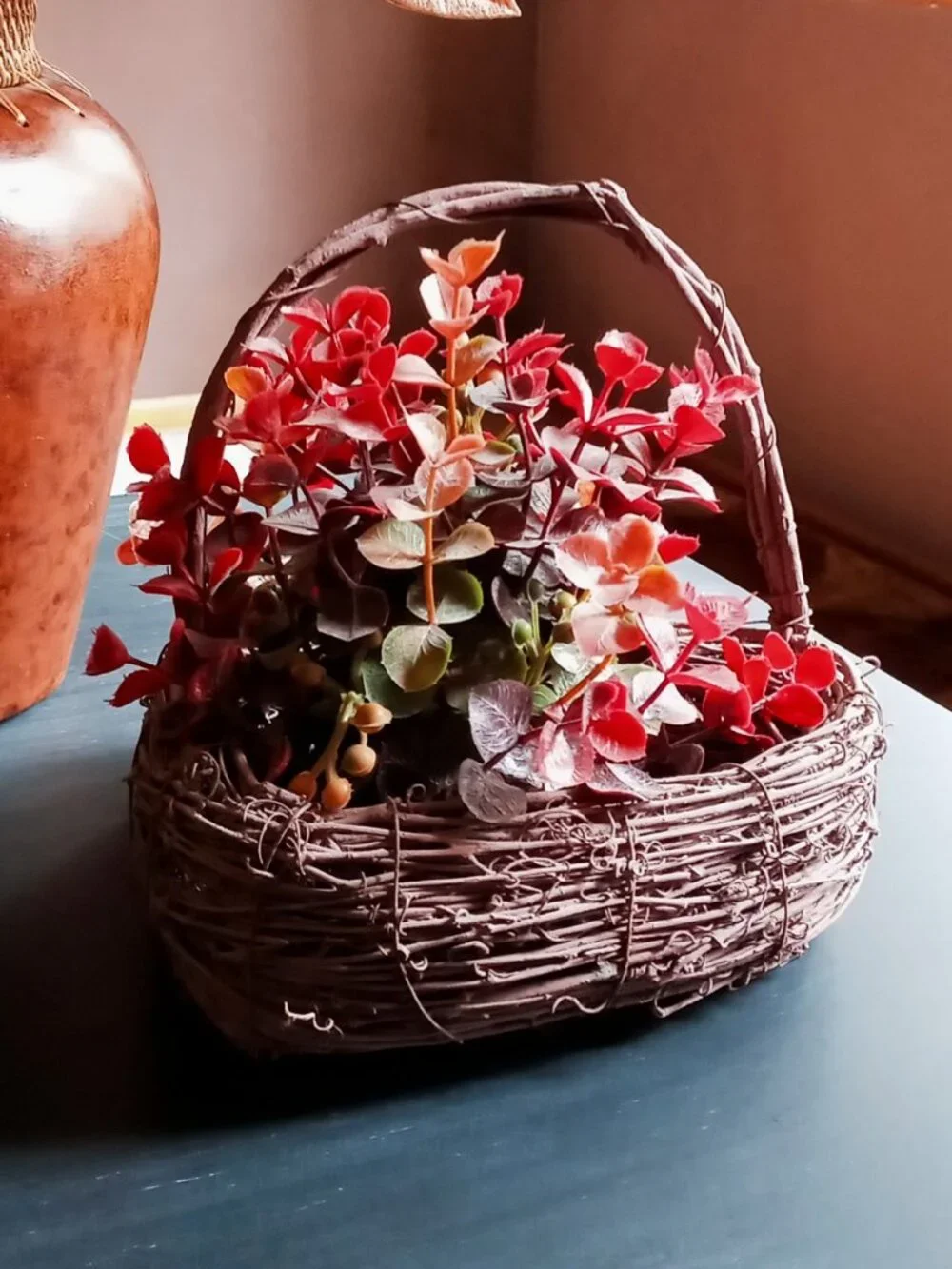 Whimsical Vintage Lavender Twig & Wire Heart Basket Table or Wall Decor
